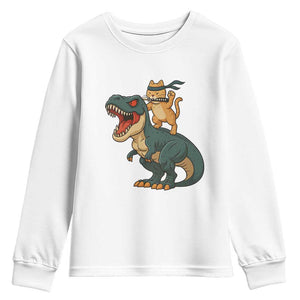 Ninja Cat Riding Dinosaur Youth Sweatshirt TS14 White Print Your Wear