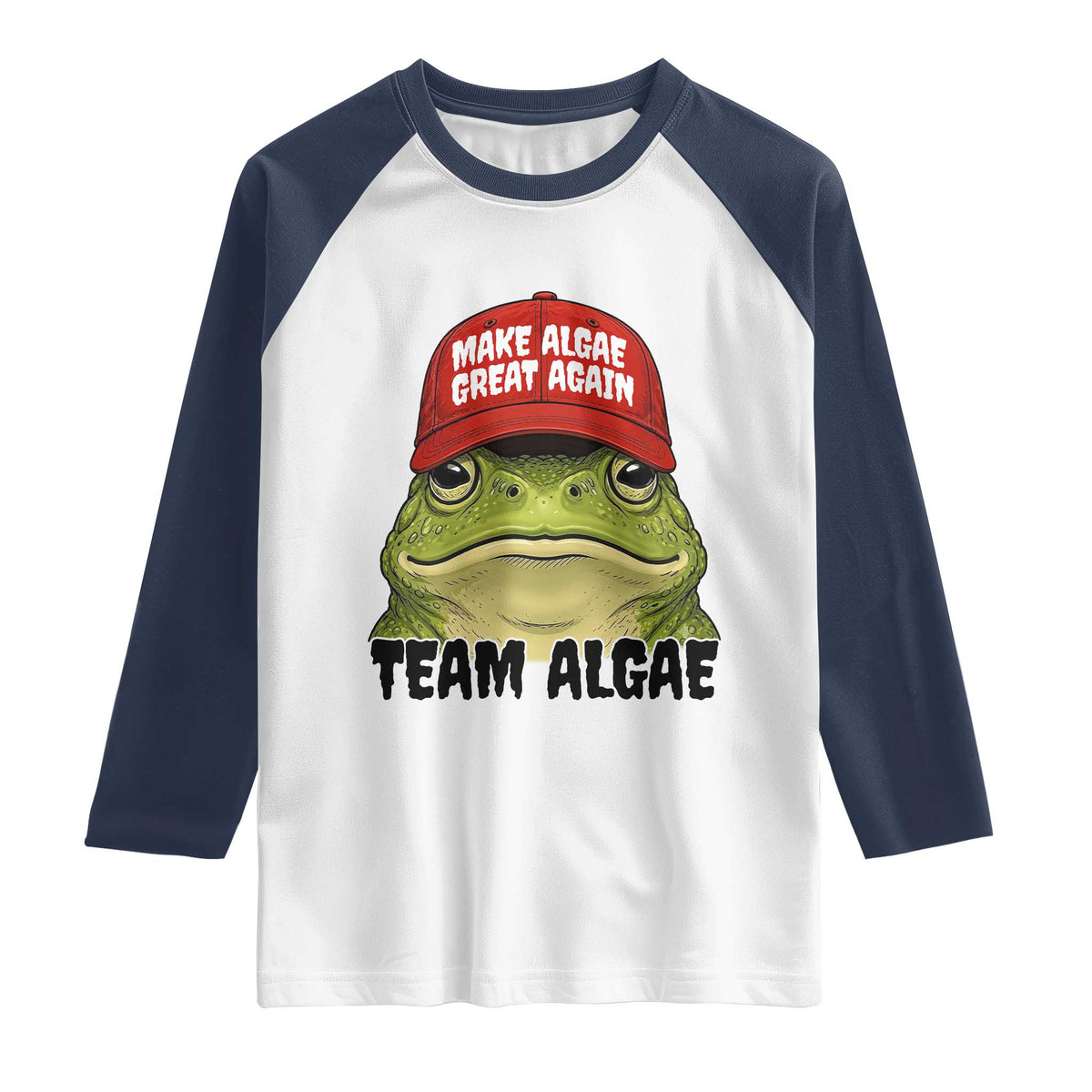 Make Algae Great Again Raglan Shirt Funny Political Satire Nature Lover Gift TS14 White Navy Print Your Wear