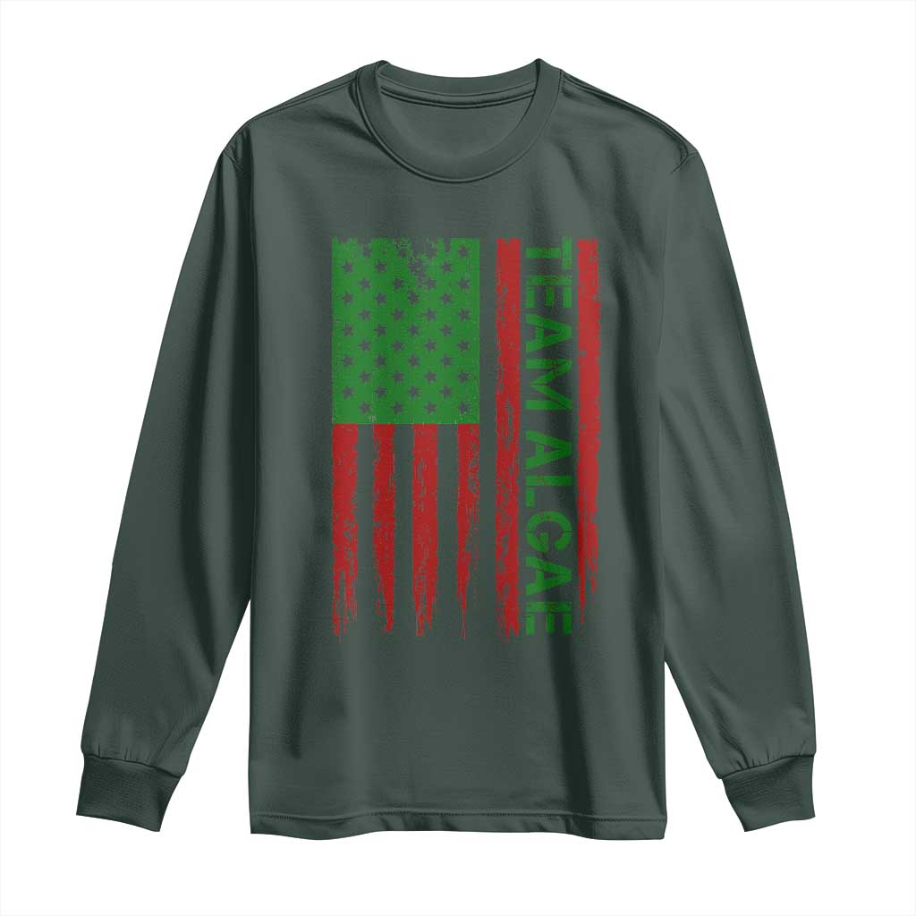 Team Algae Long Sleeve Shirt Funny Make Algae Great Again American Flag Political Meme TS14 Dark Forest Green Print Your Wear