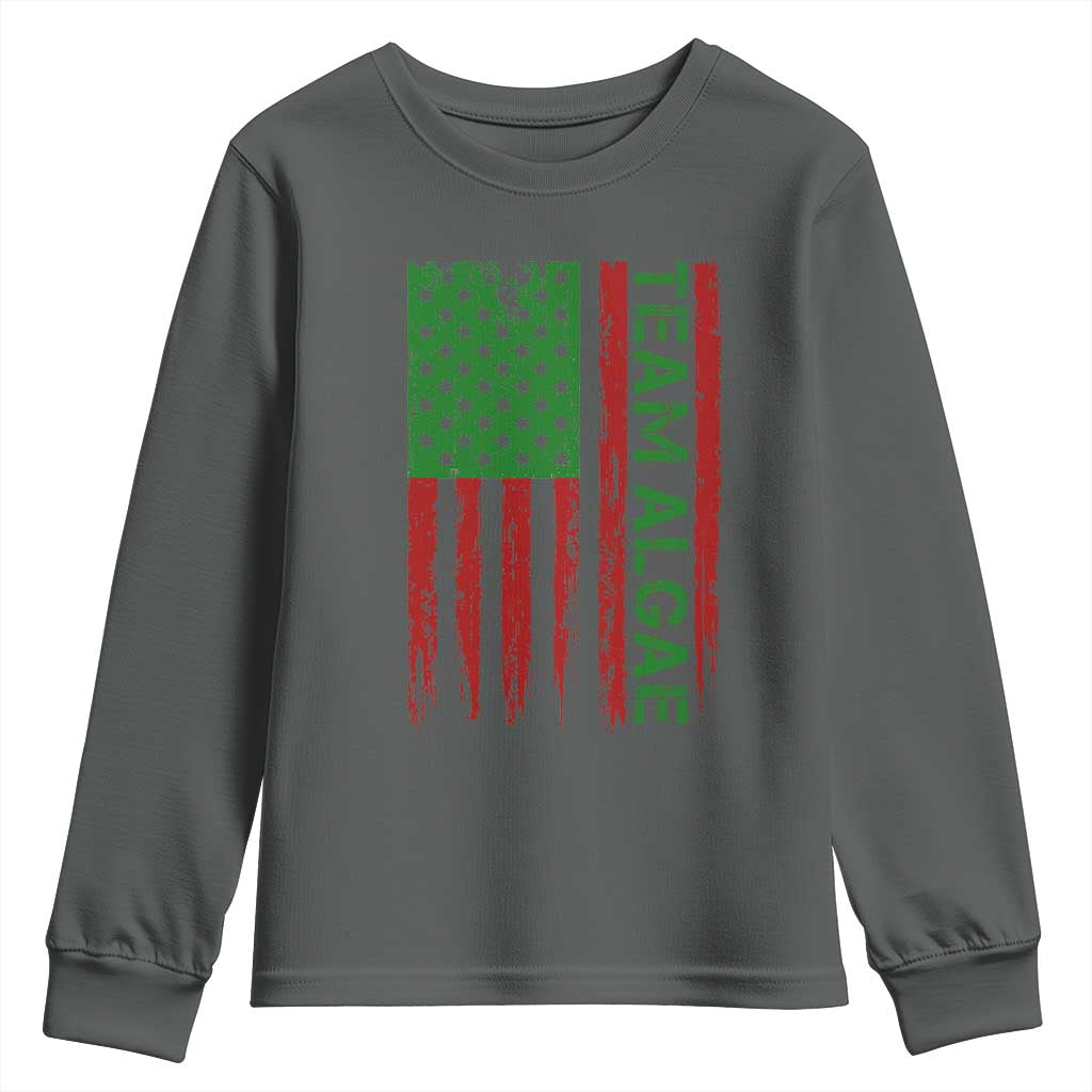 Team Algae Youth Sweatshirt Funny Make Algae Great Again American Flag Political Meme TS14 Dark Heather Print Your Wear