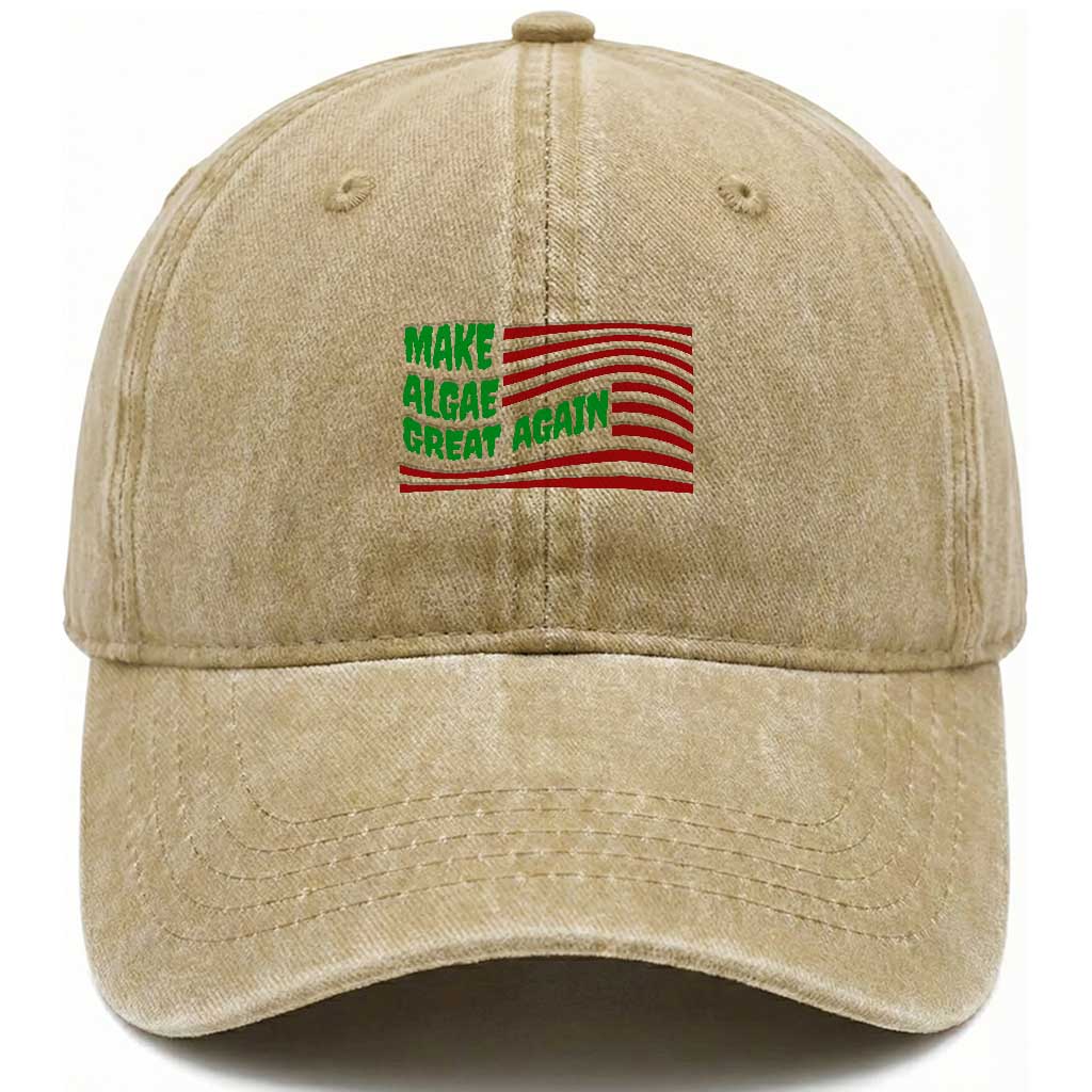 Make Algae Great Again Washed Cotton Baseball Cap Funny Political Satire American Flag Meme TS14 Print Your Wear