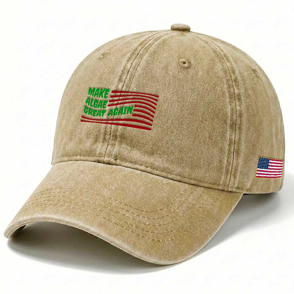 Make Algae Great Again Washed Cotton Baseball Cap Funny Political Satire American Flag Meme TS14 Print Your Wear