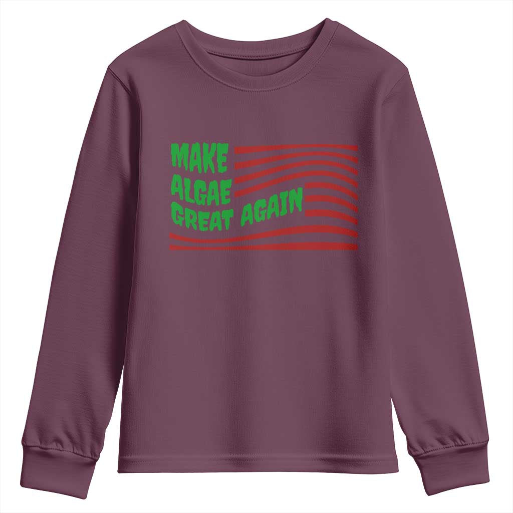 Make Algae Great Again Youth Sweatshirt Funny Political Satire American Flag Meme TS14 Maroon Print Your Wear