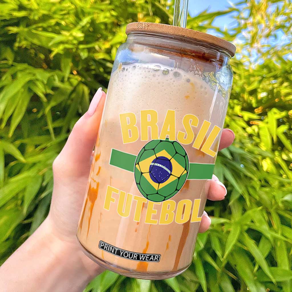 Brazil Soccer Football Fan Brasil Flag Glass Can TS14 Black Print Your Wear
