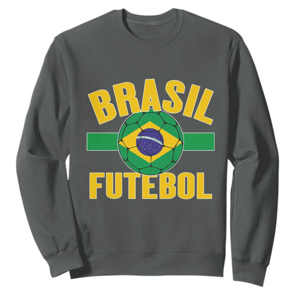 Brazil Soccer Football Fan Brasil Flag Sweatshirt TS14 Dark Heather Print Your Wear