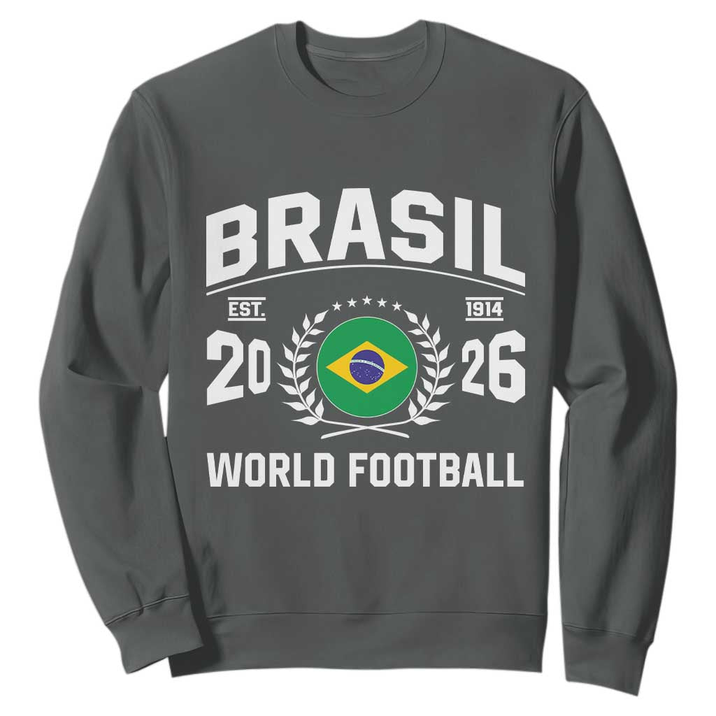 Brasil Flag Brazil Soccer Football Fan Sweatshirt TS14 Dark Heather Print Your Wear