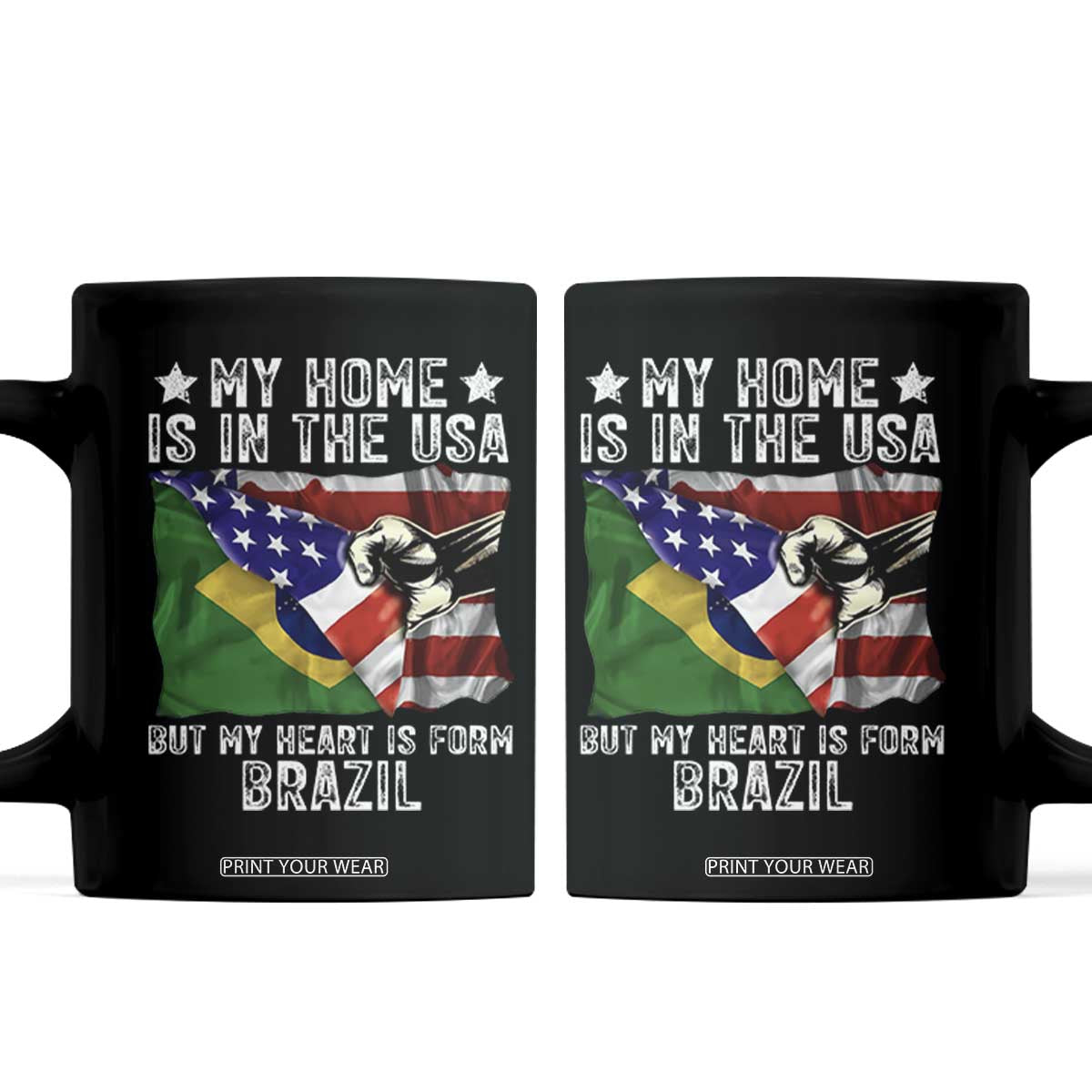 Brazilian American Patriot Heart Is From Brazil Flag Coffee Mug TS14 Black Print Your Wear