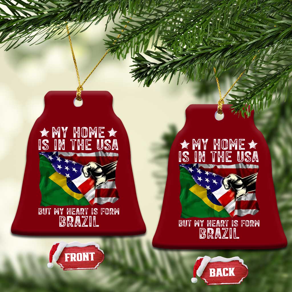 Brazilian American Patriot Heart Is From Brazil Flag Ceramic Ornament TS14 Print Your Wear