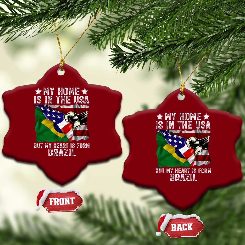 Brazilian American Patriot Heart Is From Brazil Flag Ceramic Ornament TS14 Print Your Wear