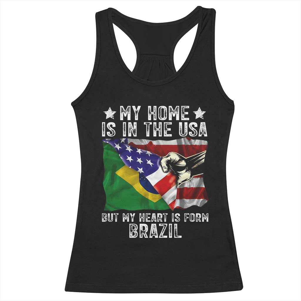 Brazilian American Patriot Heart Is From Brazil Flag Racerback Tank Top TS14 Black Print Your Wear