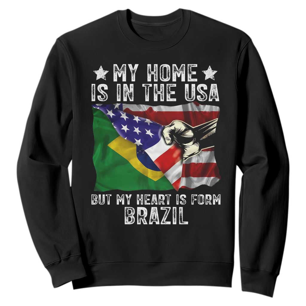 Brazilian American Patriot Heart Is From Brazil Flag Sweatshirt TS14 Black Print Your Wear