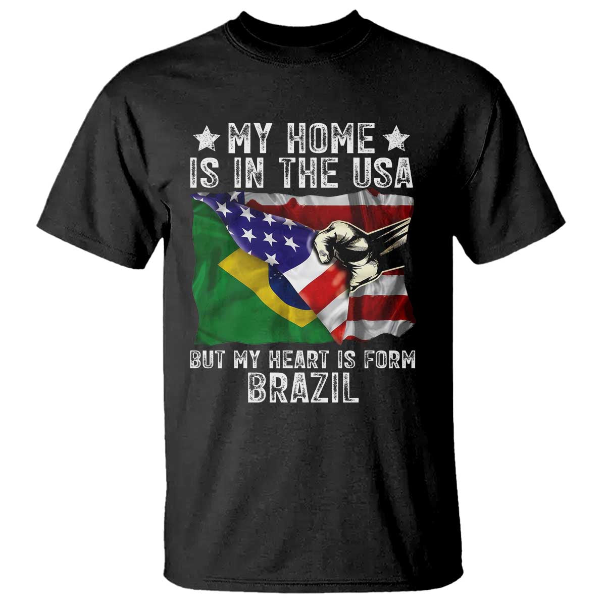 Brazilian American Patriot Heart Is From Brazil Flag T Shirt TS14 Black Print Your Wear
