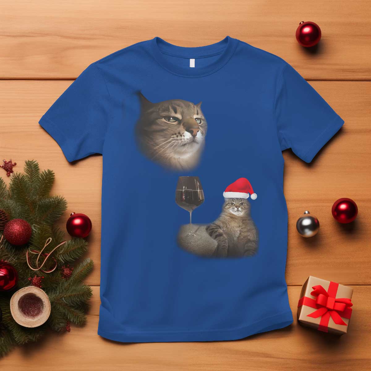 Funny Cat Christmas T Shirt Cats Drinking Wine Oddly Specific Meme TS14 Royal Blue Print Your Wear