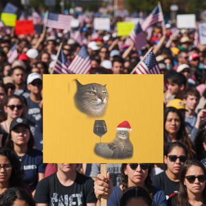 Funny Cat Christmas Protest Sign Cats Drinking Wine Oddly Specific Meme TS14 Horizontal 18" × 24" Yellow Print Your Wear