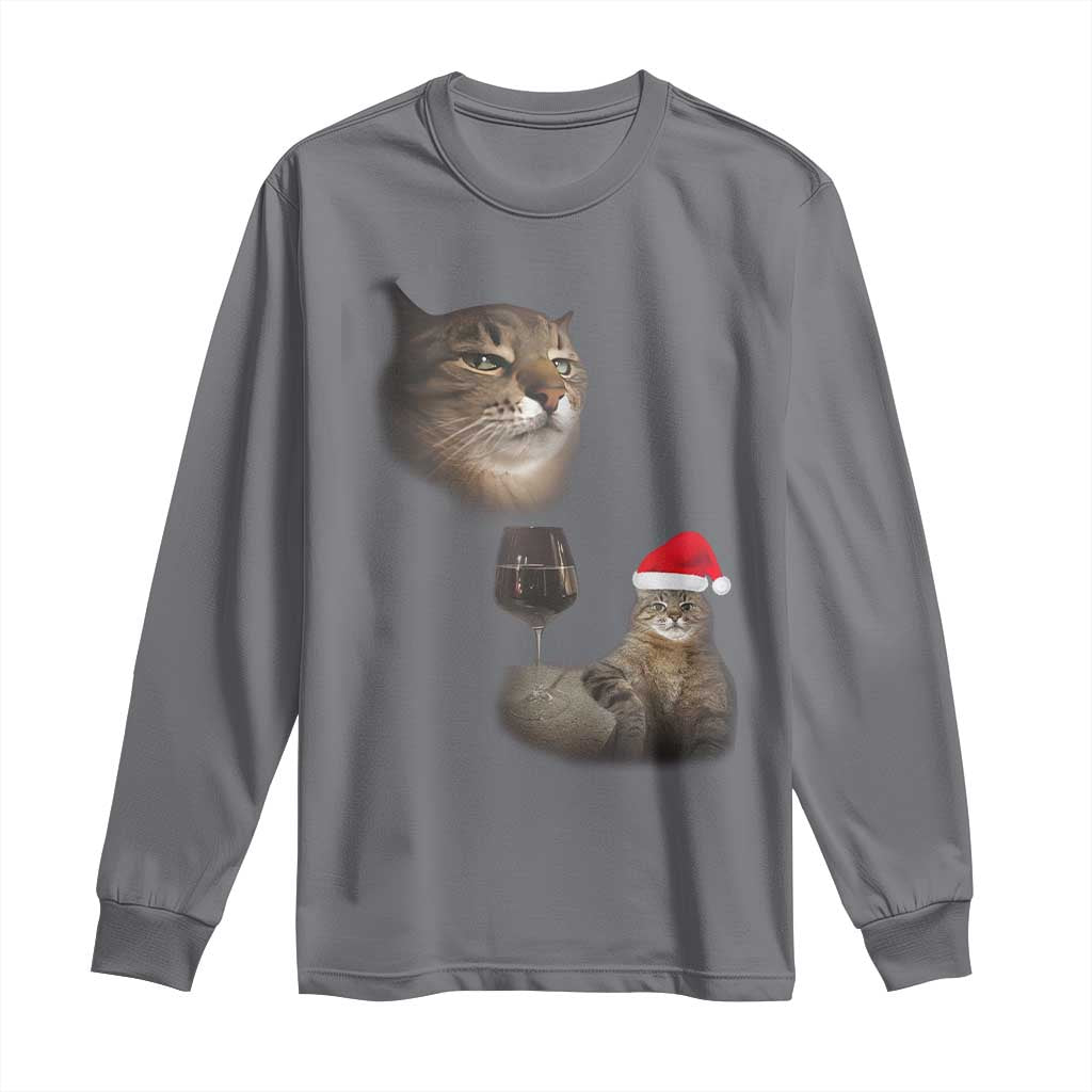 Funny Cat Christmas Long Sleeve Shirt Cats Drinking Wine Oddly Specific Meme TS14 Charcoal Print Your Wear