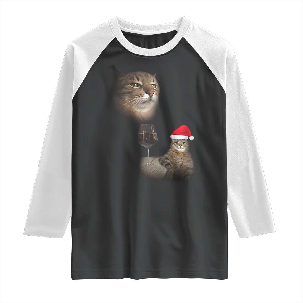 Funny Cat Christmas Raglan Shirt Cats Drinking Wine Oddly Specific Meme TS14 Black White Print Your Wear