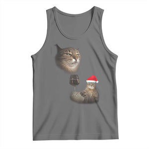 Funny Cat Christmas Tank Top Cats Drinking Wine Oddly Specific Meme TS14 Black Heather Print Your Wear