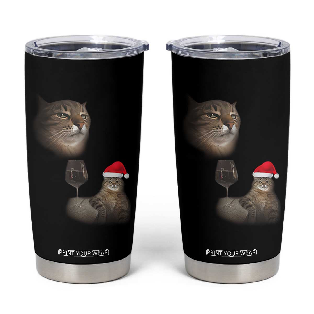 Funny Cat Christmas Tumbler Cup Cats Drinking Wine Oddly Specific Meme TS14 Black Print Your Wear