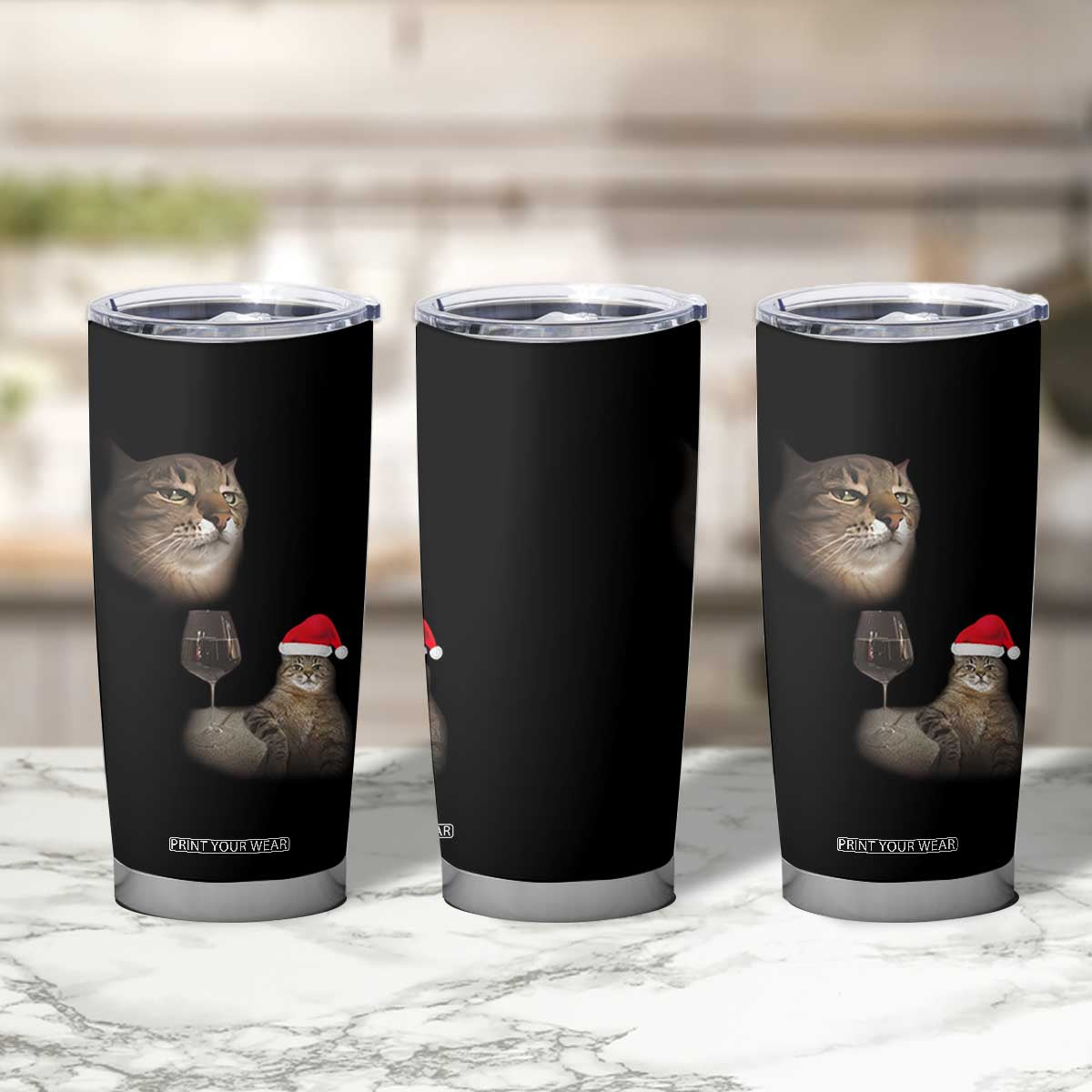 Funny Cat Christmas Tumbler Cup Cats Drinking Wine Oddly Specific Meme TS14 Print Your Wear