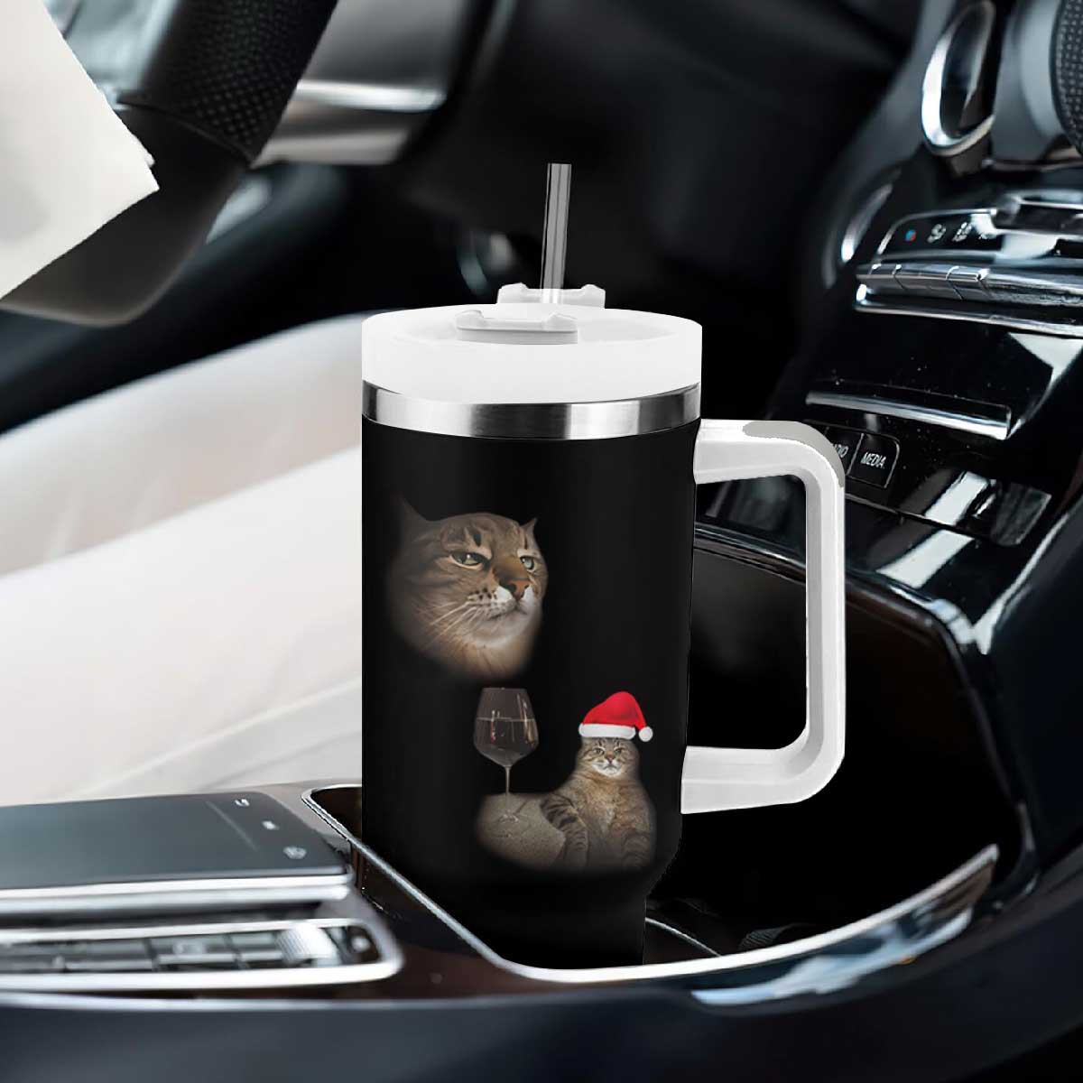 Funny Cat Christmas Tumbler With Handle Cats Drinking Wine Oddly Specific Meme TS14 Print Your Wear