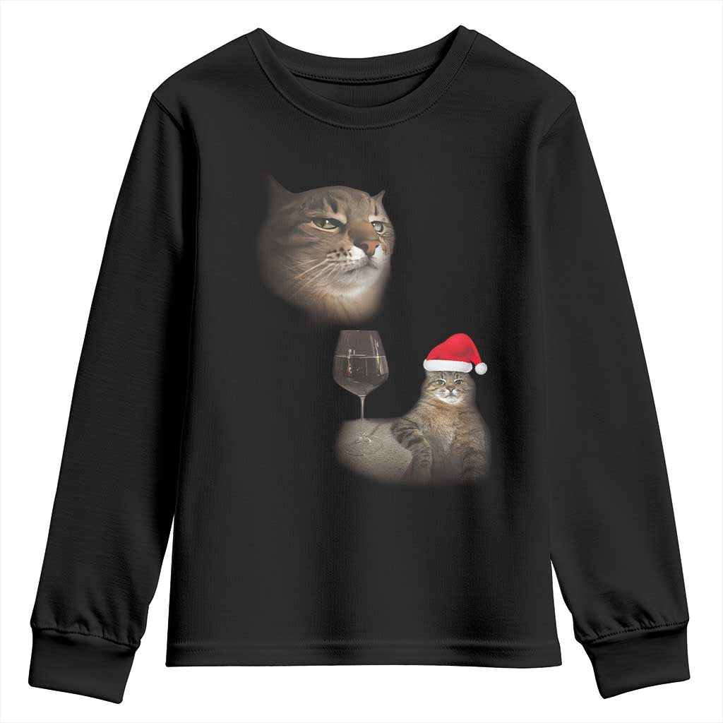 Funny Cat Christmas Youth Sweatshirt Cats Drinking Wine Oddly Specific Meme TS14 Black Print Your Wear