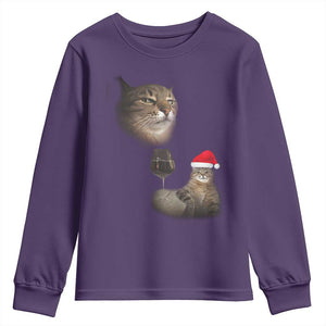Funny Cat Christmas Youth Sweatshirt Cats Drinking Wine Oddly Specific Meme TS14 Purple Print Your Wear