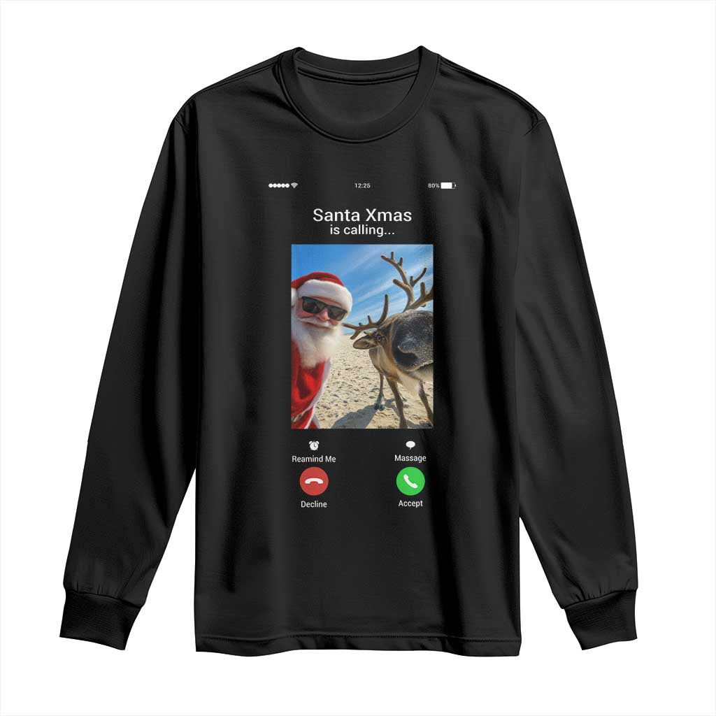 Santa Christmas Meme Long Sleeve Shirt Reindeer Video Call TS14 Black Print Your Wear