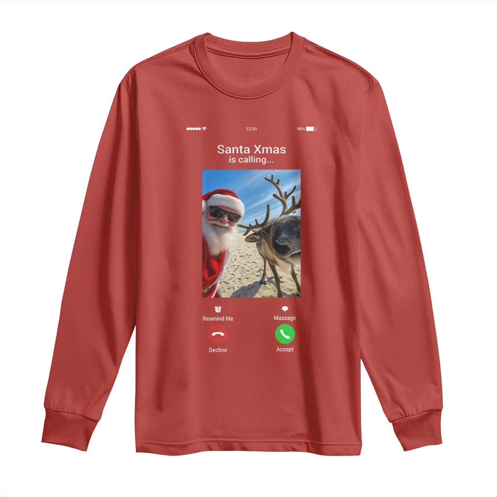 Santa Christmas Meme Long Sleeve Shirt Reindeer Video Call TS14 Red Print Your Wear