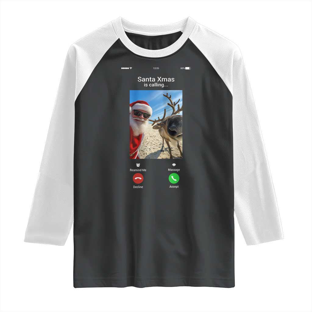 Santa Christmas Meme Raglan Shirt Reindeer Video Call TS14 Black White Print Your Wear