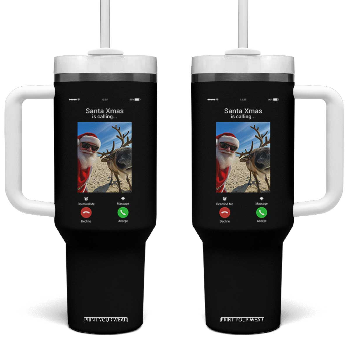 Santa Christmas Meme Tumbler With Handle Reindeer Video Call TS14 One Size: 40 oz Black Print Your Wear
