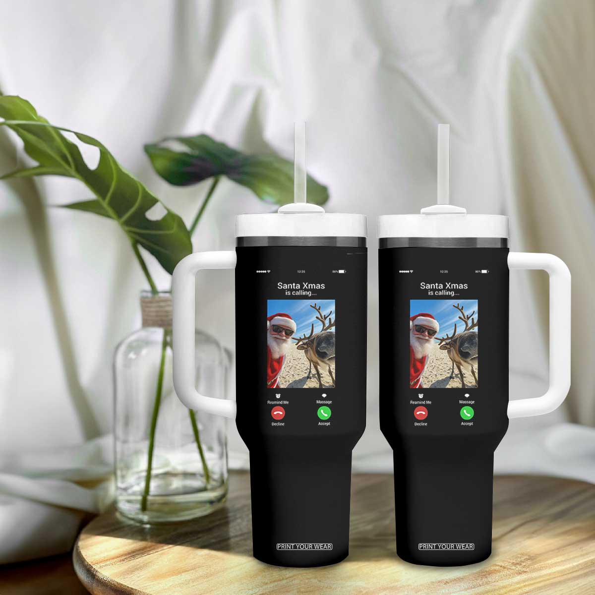Santa Christmas Meme Tumbler With Handle Reindeer Video Call TS14 Print Your Wear