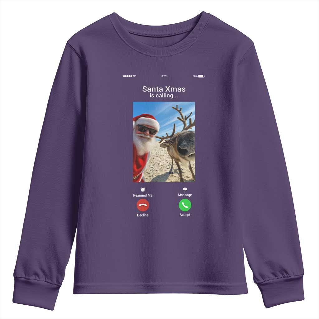 Santa Christmas Meme Youth Sweatshirt Reindeer Video Call TS14 Purple Print Your Wear