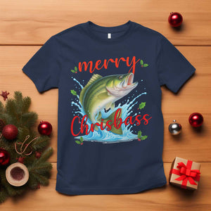 Bass Fish Christmas T Shirt Merry Chrisbass TS14 Navy Print Your Wear