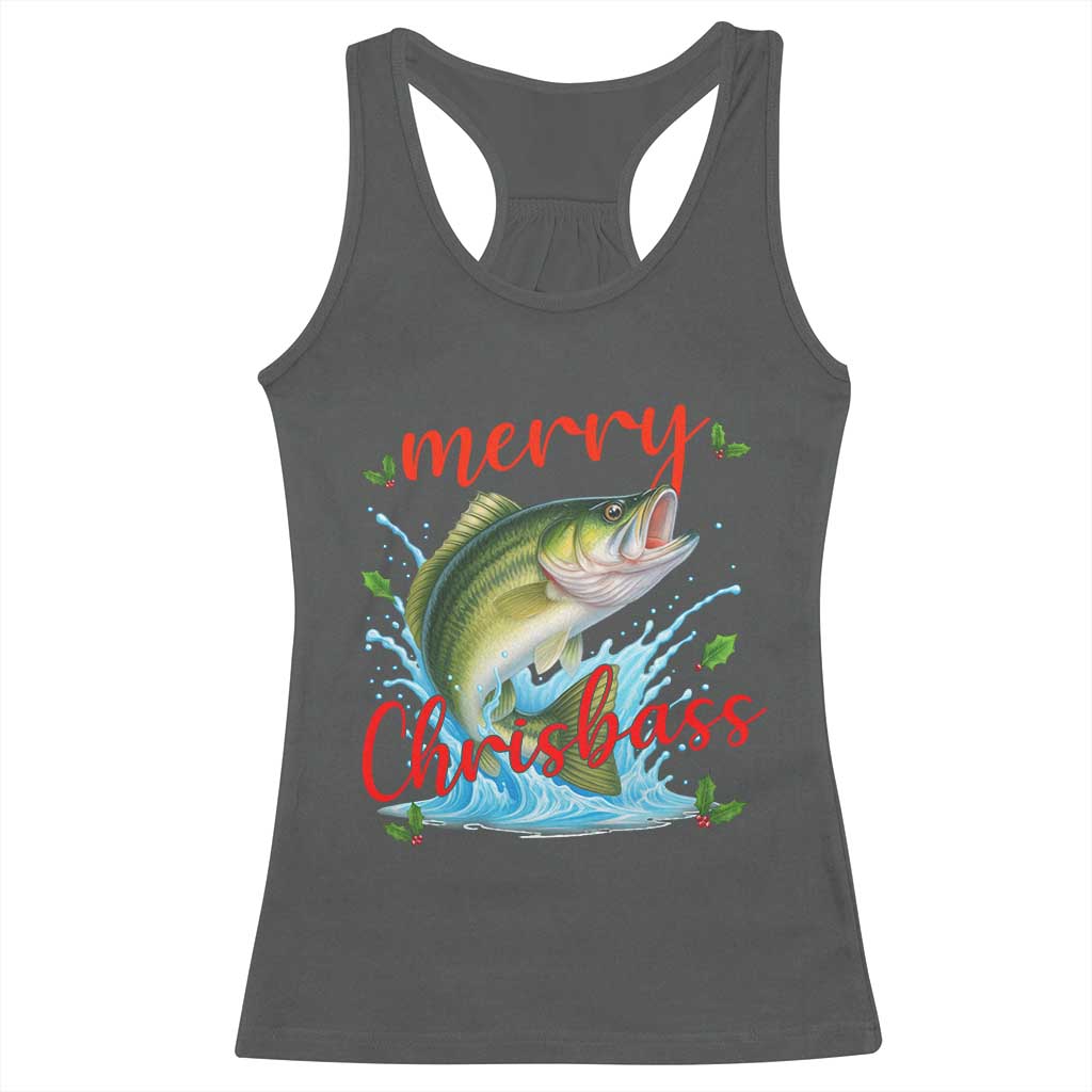 Bass Fish Christmas Racerback Tank Top Merry Chrisbass TS14 Dark Heather Print Your Wear
