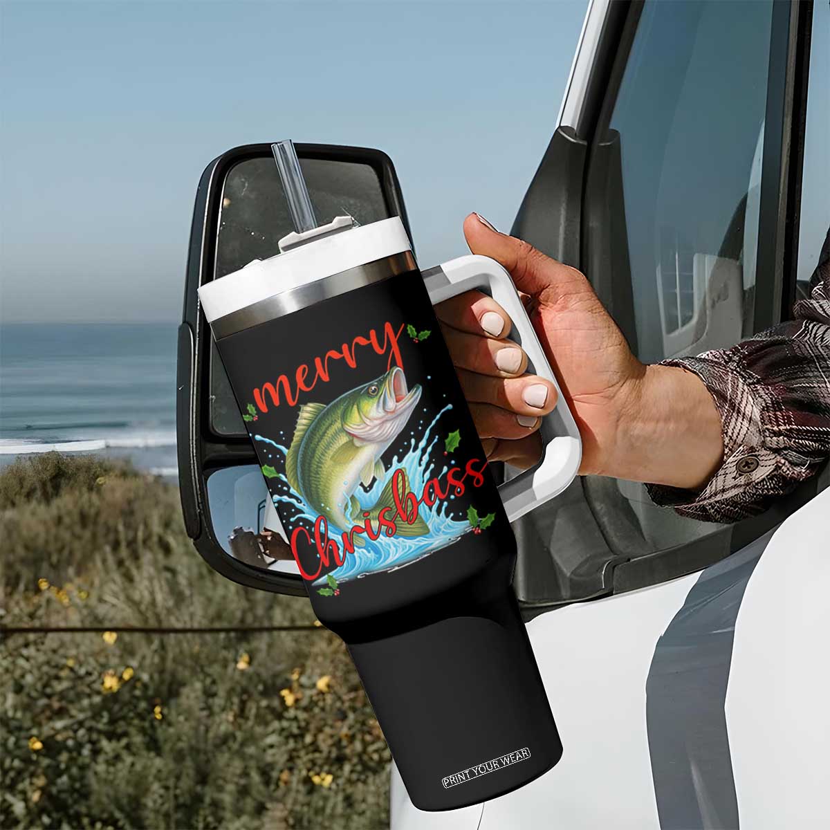 Bass Fish Christmas Tumbler With Handle Merry Chrisbass TS14 Print Your Wear