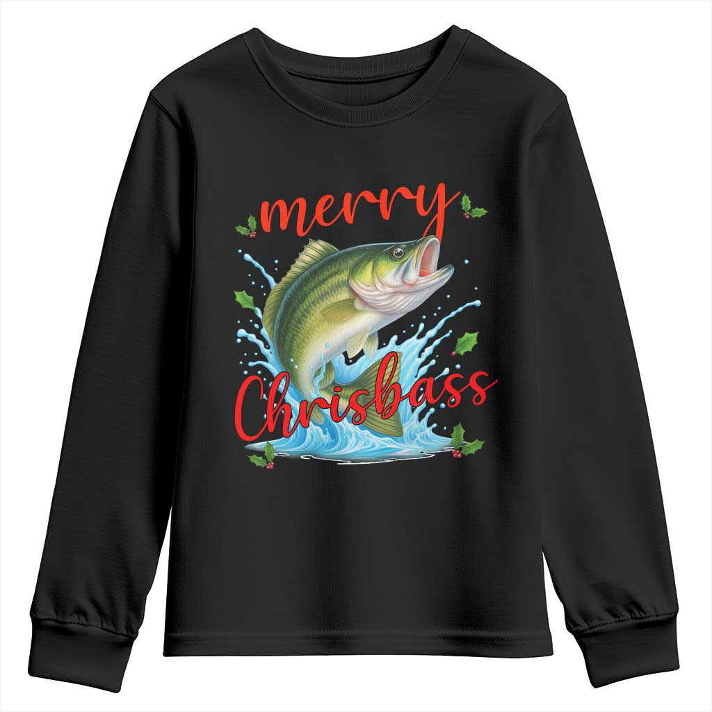 Bass Fish Christmas Youth Sweatshirt Merry Chrisbass TS14 Black Print Your Wear