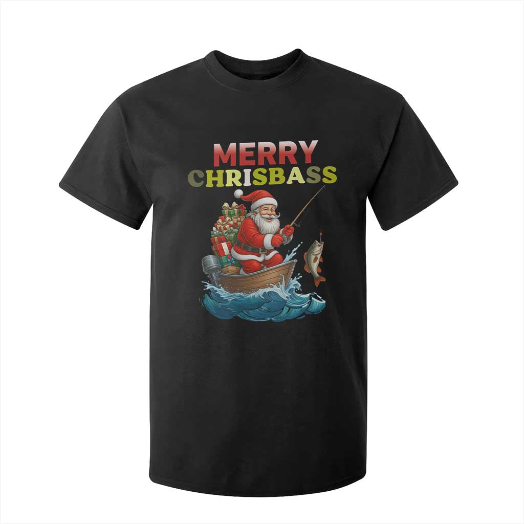 Santa Fishing Christmas T Shirt For Kid Funny Fisherman Merry Chrisbass Xmas TS14 Black Print Your Wear
