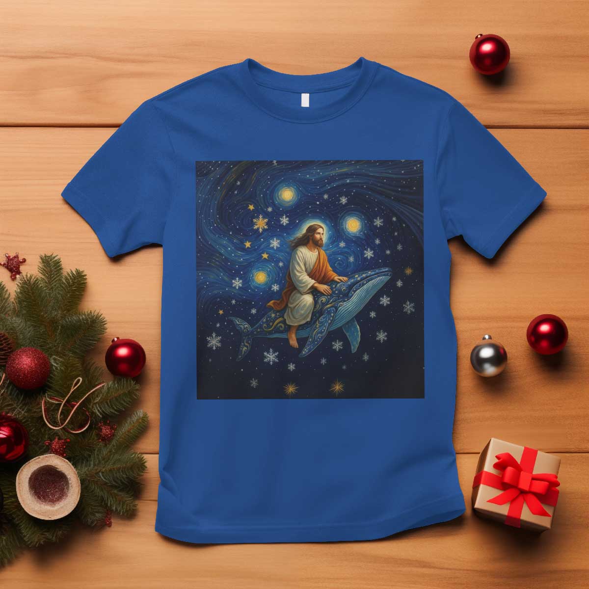 Jesus Christian T Shirt Stary Night Van Gogh Christmas TS14 Royal Blue Print Your Wear