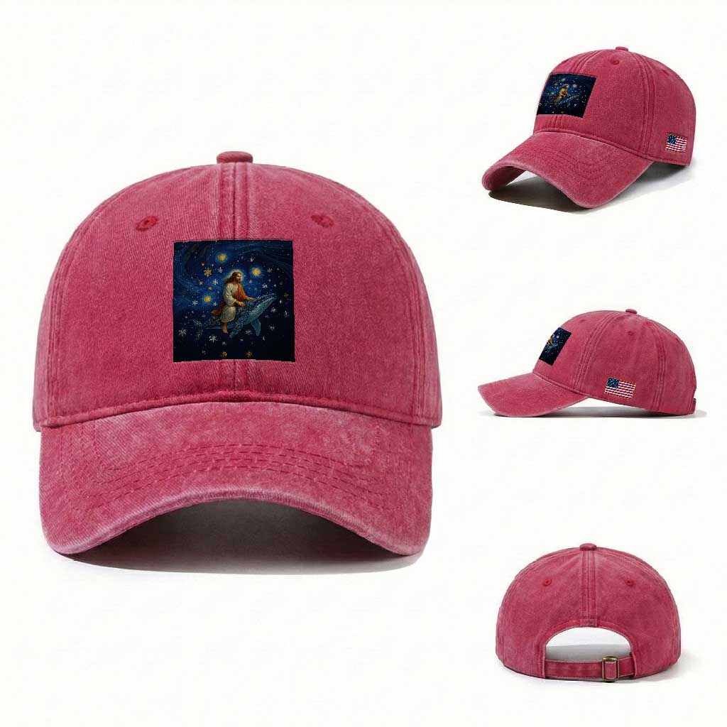 Jesus Christian Washed Cotton Baseball Cap Stary Night Van Gogh Christmas TS14 Washed Cap Universal Fit Red Print Your Wear
