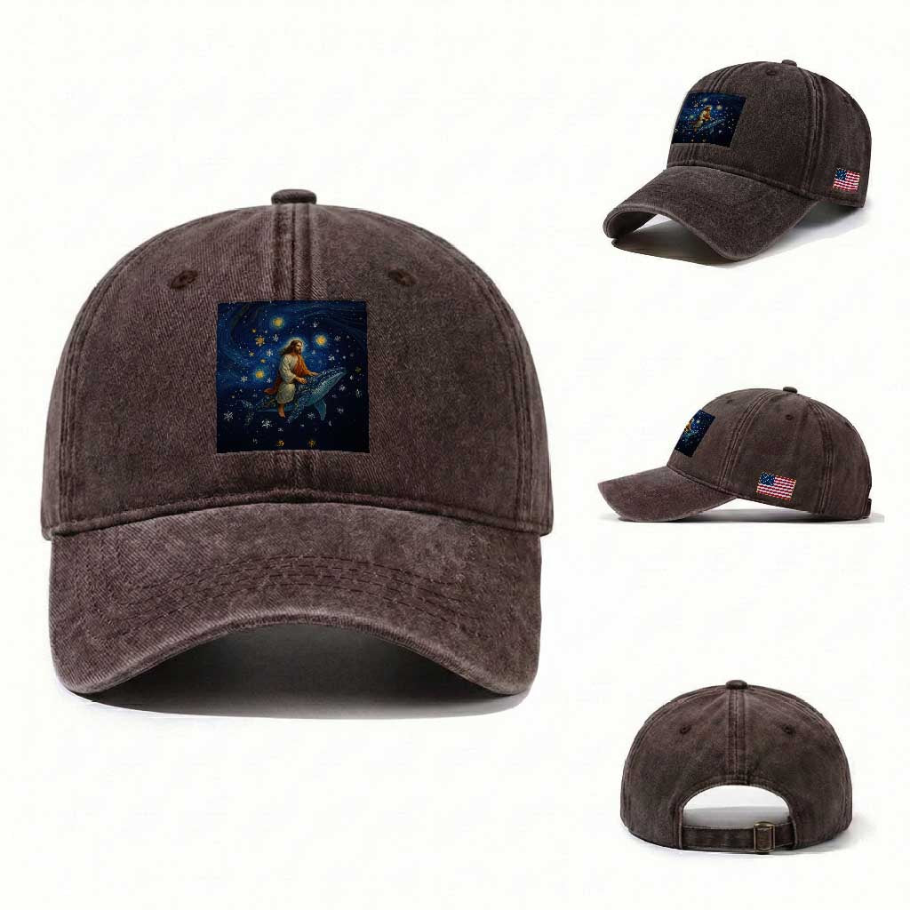 Jesus Christian Washed Cotton Baseball Cap Stary Night Van Gogh Christmas TS14 Washed Cap Universal Fit Dark Brown Print Your Wear