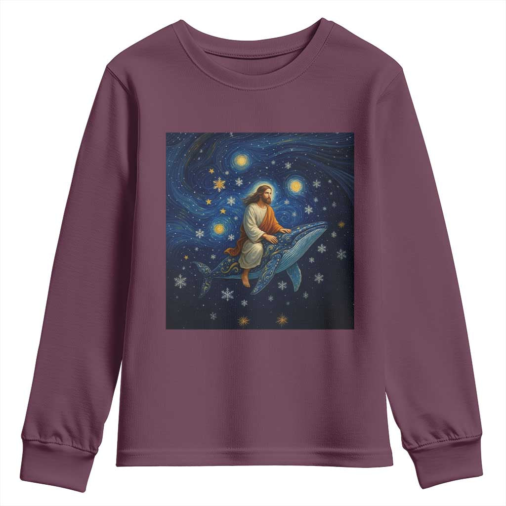 Jesus Christian Youth Sweatshirt Stary Night Van Gogh Christmas TS14 Maroon Print Your Wear