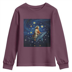 Jesus Christian Youth Sweatshirt Stary Night Van Gogh Christmas TS14 Maroon Print Your Wear