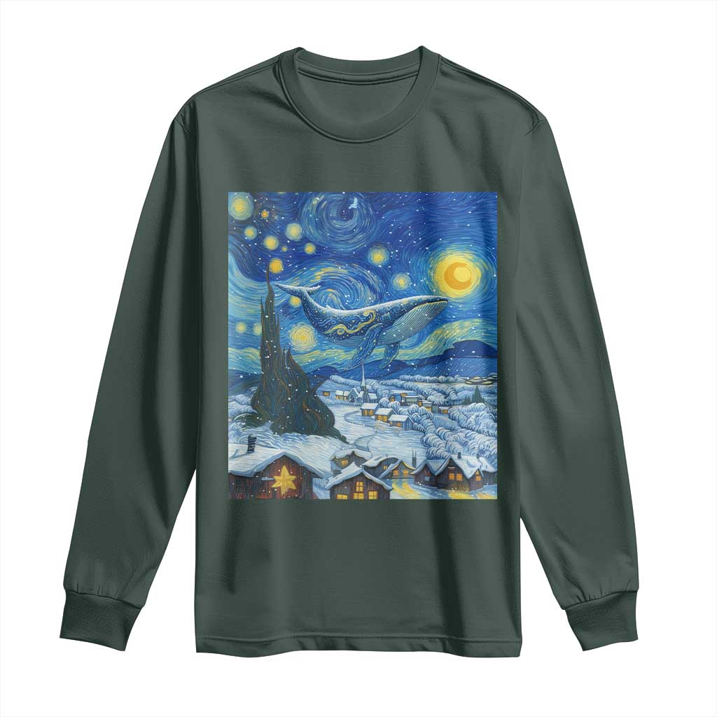 Whale Christmas Long Sleeve Shirt Stary Night Van Gogh Christmas TS14 Dark Forest Green Print Your Wear