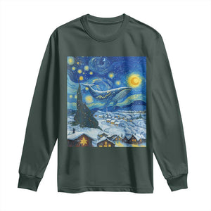 Whale Christmas Long Sleeve Shirt Stary Night Van Gogh Christmas TS14 Dark Forest Green Print Your Wear