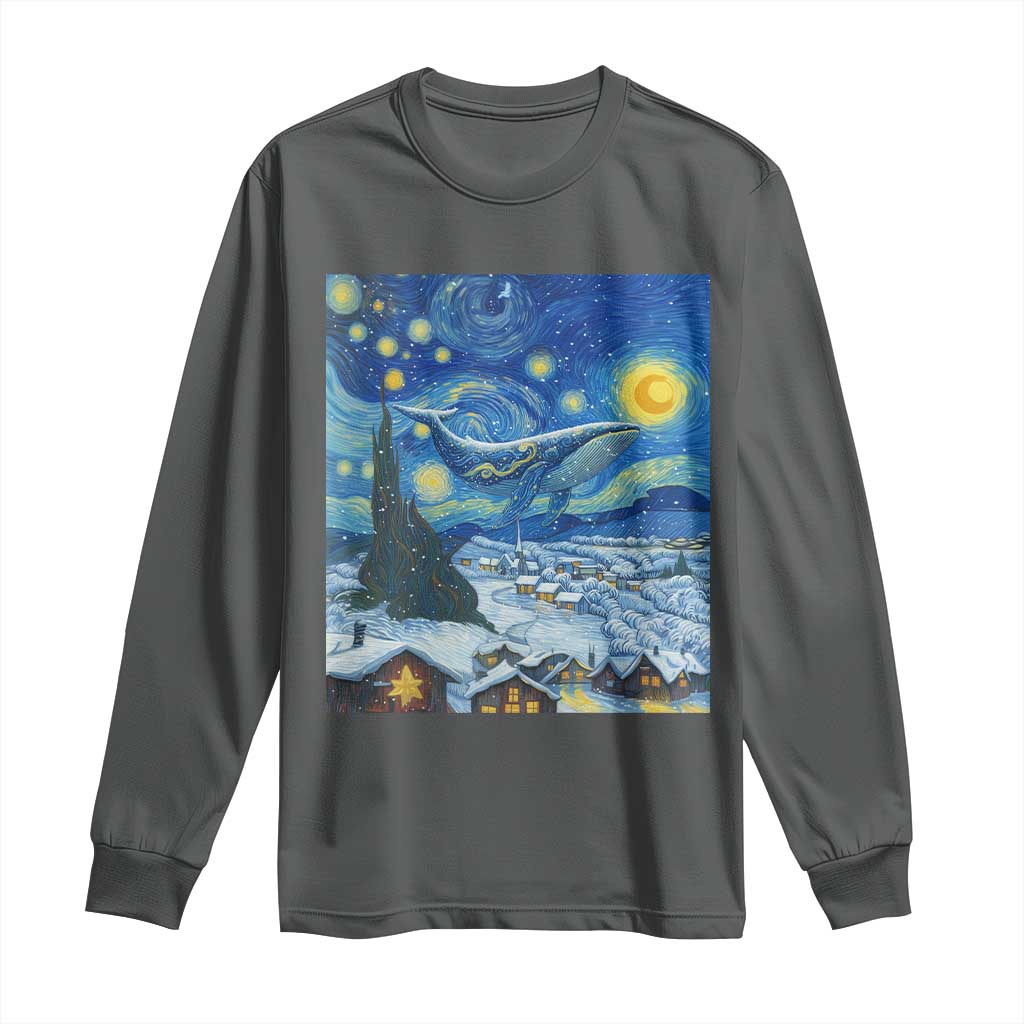 Whale Christmas Long Sleeve Shirt Stary Night Van Gogh Christmas TS14 Dark Heather Print Your Wear