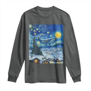 Whale Christmas Long Sleeve Shirt Stary Night Van Gogh Christmas TS14 Dark Heather Print Your Wear