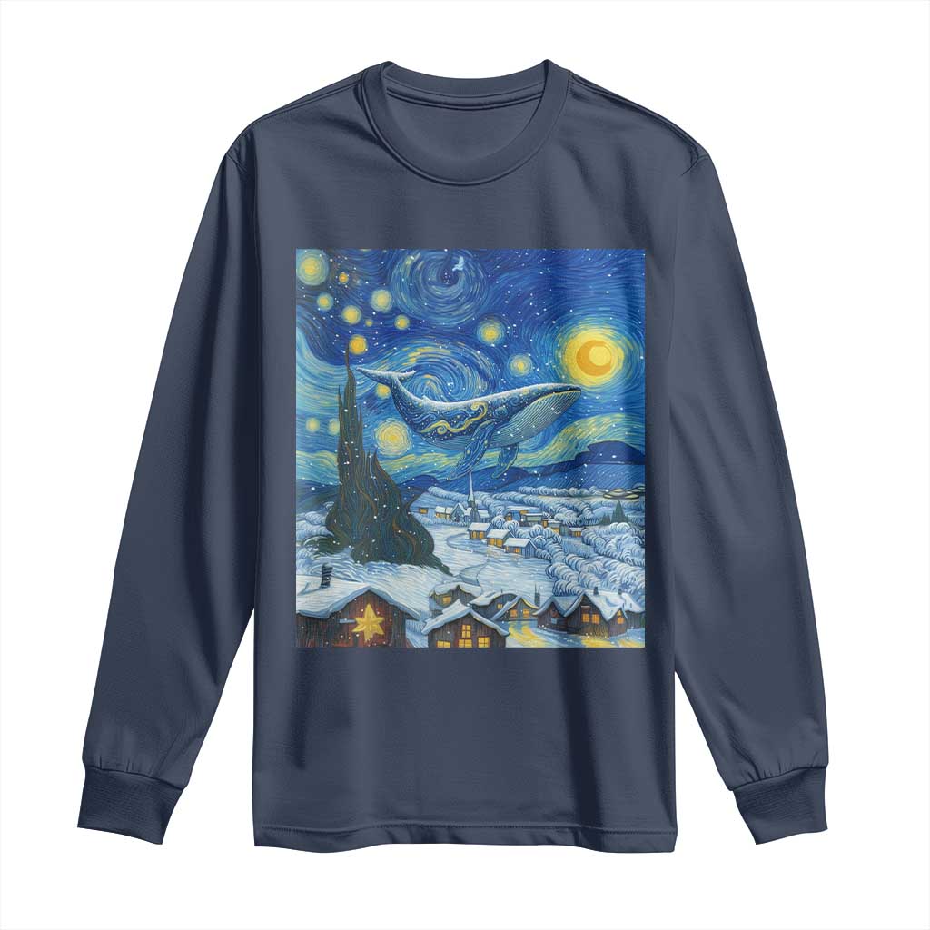 Whale Christmas Long Sleeve Shirt Stary Night Van Gogh Christmas TS14 Navy Print Your Wear