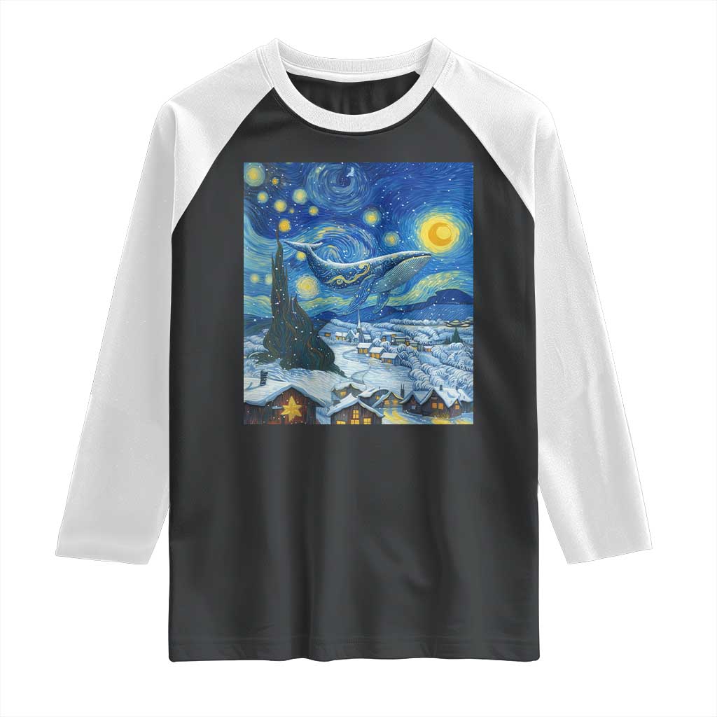 Whale Christmas Raglan Shirt Stary Night Van Gogh Christmas TS14 Black White Print Your Wear
