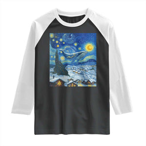 Whale Christmas Raglan Shirt Stary Night Van Gogh Christmas TS14 Black White Print Your Wear