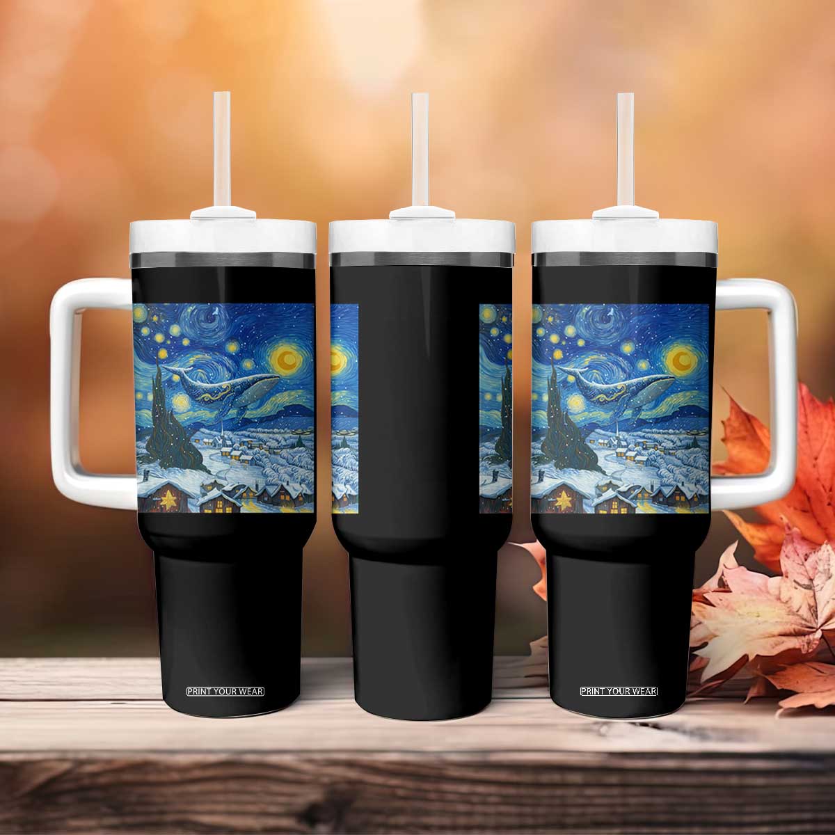Whale Christmas Tumbler With Handle Stary Night Van Gogh Christmas TS14 Print Your Wear
